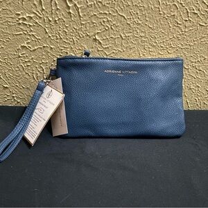 Adrienne Vittadini Blue Pebbled Wristlet Clutch with Gold Logo